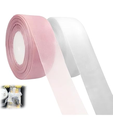 Rouleau De Ruban Tulle Transparent Bord Organza - 2,5 Cm X 45 M, Blanc - Pour Emballage Cadeau, Bouquets, Décoration Mariage - 6