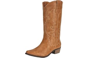 SHESOLE Ladies Cowgirl Cowboy Boots for Women Block Heel Pu Leather Western Wedding Shoes