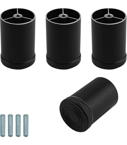 SKIR'CO (Pack van 16 stuks zwarte kunststof meubelpoten, hoogte 80 mm, ronde 50 mm meubelpoten met M8 bouten, bankpoten, moeren inbegrepen (16