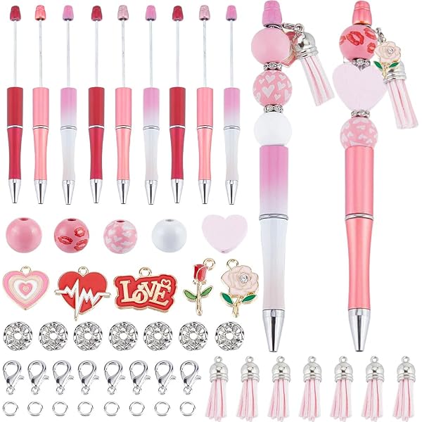 PATIKIL Stylos à Perles, Lot De 30 Stylos à Billes En Plastique à Enfiler, Encre Noire, Créatifs, DIY, Pour Enseignant Bureau Fournitures Artisanales Pour Fête Décorations Faites, Argent