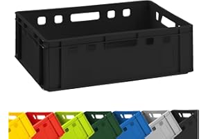 BURI 1 caisse à viande E2 noire 60 x 40 x 20 cm Caisse de stockage, boîte à maïs, boîte à boucher, caisse Eurobox, fabriquée en Allemagne, adaptée à un usage alimentaire, robuste, empilable