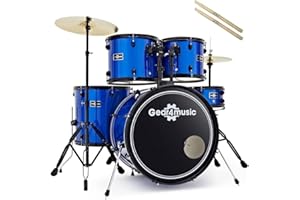 Blue Acoustic Drum Kit BDK1 by Gear4music Full Size Complete Starter Drum Set with Stool and Sticks