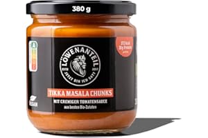 Löwenanteil - CHUNKY BOWLS - Tikka Masala - 1x 380g Glas - veganes Hähnchen, cremige Tomatensoße & fernöstliche Gewürzen - ohne Zuckerzusatz + Glutenfrei - gesunde Fertiggerichte mit viel Protein
