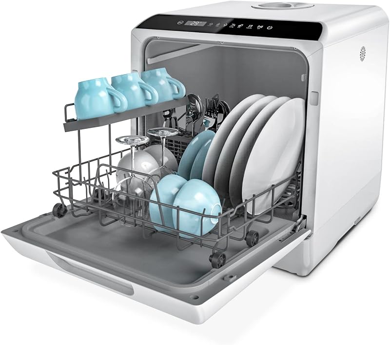 Hermitlux Tischgeschirrspüler, Mini Geschirrspüler mit und ohne wasseranschluss verwendbar, 43 cm breit, Platz für 4 Maßgedecke, Camping nutzbar, 175 kWh/Jahr, weiße