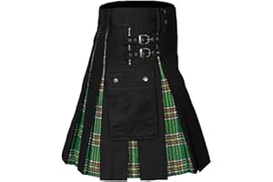 ZDSUHYIW Herren Schottischer Kilt Mode Schottenrock Taschenröcke Individualität Klassischer Party Schottenrock Mittelalter Traditioneller Faltenrock mit Kette