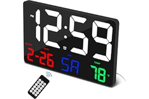 U-PICKS Orologio digitale grande display,grande orologio da parete da 11.5", orologio da comodino con telecomando wireless,sveglia digitale di grandi dimensioni con data di temperatura,12/24,grandi dimensioni