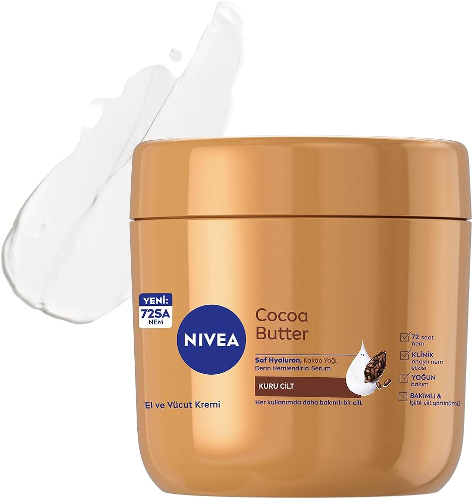 NIVEA Nemlendirici El ve Vücut Bakım Kremi Cocoa Butter 400 ml,72 Saat Nemlendirici,Kakao Yağı,E Vitamini,Kakao Kokusu