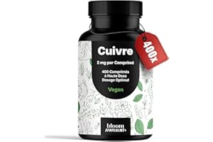 BLOOM NATURALS BEAUTY SUPPLEMENTS Cuivre Complément Alimentaire - 400 Comprimés - 2 mg par Comprimé, Vegan, Produit en Allemagne