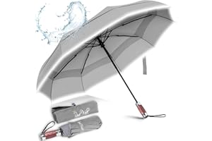 Royal Walk Regenschirm Taschenschirm Sturmfest Automatik Auf und Zu Winddichter Doppelverdeck Klein Stabil Schirm Reflektierend mit Luxuriösem Echtholzgriff für Damen und Herren Umbrella