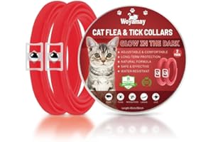 Woyamay Collier Chat Anti Puces et Tiques, Lumineux Collier Anti Puces pour Chat Réglable, Naturel Protection 8 Mois, Résistant à l'eau Collier Anti Tique Chat pour Tous Les Chats, Rouge (2 Pièce)