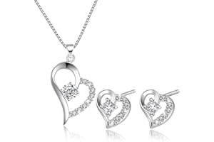 F.INFINITY Conjunto de pendientes de collar con colgante de corazón para mujer, juego de joyas de plata maciza regalo para ella