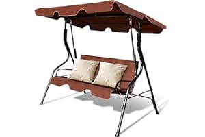‎COSTWAY COSTWAY Hollywoodschaukel Gartenschaukel Schaukel Gartenliege Schaukelbank Gartenbank mit Sonnendach 3-Sitzer (Braun)