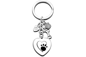 NIMTEVE Pet memorial Keyring Pet Lover Heart Keychain Dog Cat Paw Dog Tag Keychain Key Ring Pet Sympathy Gift for Pet Lover