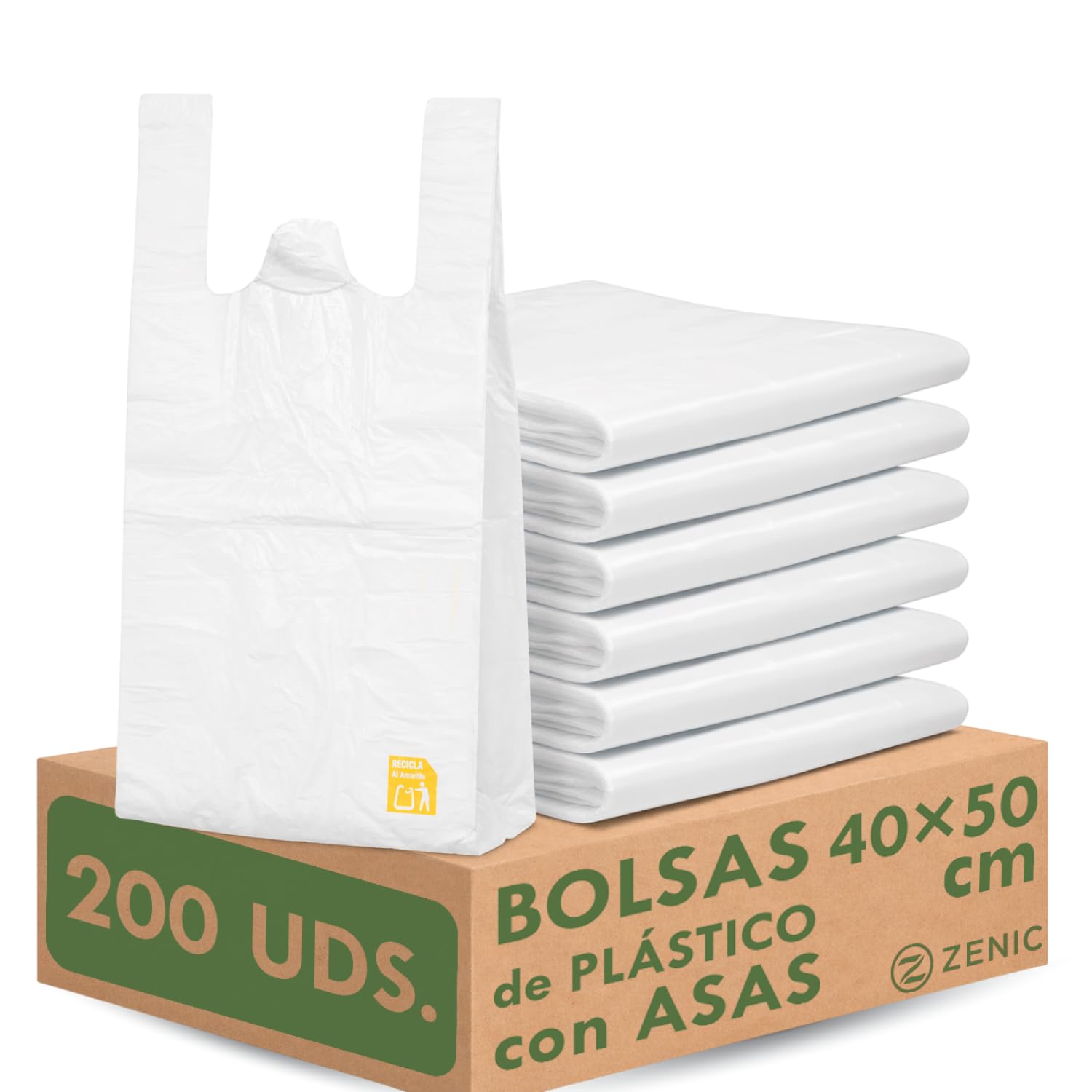 Zenic | Bolsas de Plástico con Asas | 40x50 Cm | 200 Unidades | Duraderas Translúcidas Transparente Resistentes para Fruterias Carnicerias Pescaderias Mercadillo Congelación Convervar Hogar - 1