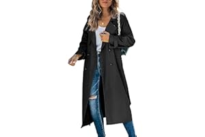 Loalirando Damen Trenchcoat Zweireiher Langer Mantel Klassische Herbst Frühling Jacke Winddichter Mantel