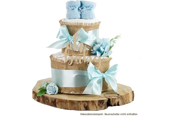 Gâteau de couches tout en jute | Pour la naissance (2 étages, bleu)