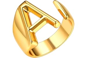 FOCALOOK Anello da uomo e donna con lettera A-Z, anello placcato oro 18K con sigillo regolabile, anello con iniziale