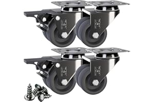 DSL DAILY SUPPLY LTD. DSL Caster Wheels set of 4 - TPR Heavy Duty Braked 50mm Swivel Castor Wheels Trolley – No Floor Marks Silent Rubbered Castors for Furniture – upto 400KG + Free Fitting