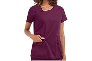 MUSHEN Blusa con Cuello en V de Manga Corta para Mujer Blusa de Bolsillo de Color sólido Uniforme de Trabajo Verano Slim Color Sólido Camisa