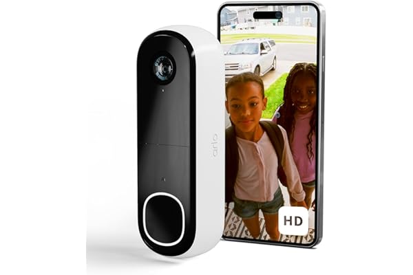 ARLO Sonnette Vidéo HD, Sonnette WiFi Extérieur Exterieure Sans Fil, Détection par IA, Vision Nocturne Couleur, Audio bidirectionnel, Compatible avec Alexa, Essai Secure Inclus