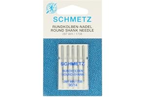SCHMETZ Agujas para máquina de coser, 5 agujas de pistón redondo, sistema 287 WH, 1738, DBx1 y SY 2270, grosor de aguja 90/14, con pistón redondo para ciertas máquinas de coser domésticas e