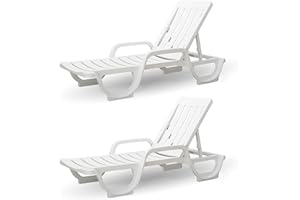 CREVICOSTA QUALITY MARK MARCAS DE CALIDAD - MALIBÚ - Lote de 2 Tumbonas de Resina para jardín y Piscina (Blanco)