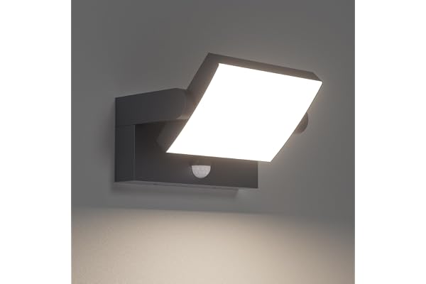 Klighten 24W Applique Exterieur/Intérieur LED avec Détecteur de Mouvement, Lampe Murale avec LED Panneau Rotatif, IP65 Éclairage Exterieur Moderne pour Entrée Jardin, Anthracite, Blanc Naturel 4000K