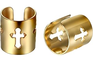 JewelryWe 2 Pairs Men Women Stainless Steel Ear Cuff with Hollow Cross Ear Clip Non-Piercing Clip On Earrings,4pcs¡­