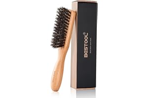 BESTOOL Szczotka do włosów, z włosia dzika, szczotka do codziennej pielęgnacji brody, męska szczotka z uchwytem z drewna bukowego (naturalna)