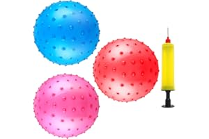 Prasacco 3 piłki z wypustkami, nadmuchiwane do jogi, masażu i zabaw, do użytku wewnątrz i na zewnątrz, na plażę, podwórkach, w basenach (czerwone, niebieskie)