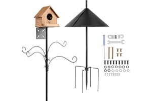 VEVOR 4-Hook Wild Bird Feeder Stand Pole, 2370 mm Bird Feeding Station Kit, 25 mm Diameter Bird House Hanging Hooks with Squirrel Guard Baffle, Heavy Duty Multi-Feeder Stand Easy to Install