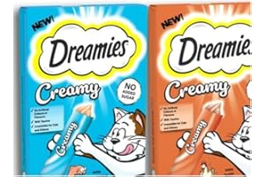 AETN Creations Dreamies Creamy Snacks Bundle of Salmon and Chicken Supplementary Food for Kittens and Adult Cats with AETN Cat Treat