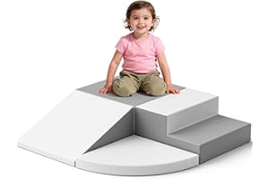 MINENICE Blocs de construction en mousse pour enfants, grands blocs de mousse, blocs d’escalade intérieurs, structures d’escalade pour enfants (Gris Blanc-4 pièces)