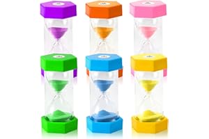 Druuzyl 6 Clessidre Colorate per Bambini (1/3/5/10/15/30 Min) – Timer per Gioco, Studio e Gestione del Tempo | Set Educativo con 6 Sabbie Colorate, Regalo Creativo per Bambini