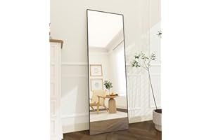 ‎KOONMI Koonmi 140 × 40 cm minimalistische Rahmen Standspiegel, Solider Ganzkörperspiegel frei stehend, leicht Spiegel in voller Länge Aufhängen an der Wand horizontal oder vertikal, Schwarz