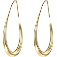Lightweight Teardrop Hoop Earrings for Women - 14k Gold/White Gold Plated Large Oval Pull Through Hoop Earrings High Polished Statement Jewelry Gift for Women, Large, Metal, No Gemstone
