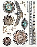 Miya® 1Stück Wild Style Metallic Tattoo, Flash Tattoos, temporär Tattoo, Gold Schwarz Silber farbig Schmuck Tattoo für Körper Finger Arme, Halskette Armband Flash Tattoos Body Tattoo, Form 21