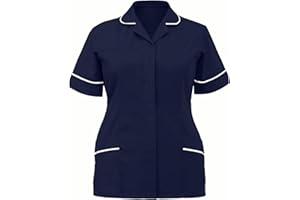 AnnSemo Womens Healthcare Tunic Nursing Tunics with Pockets, Woman Girls Ladies Tops Office Uniform Scrub Tops Woman Spa Salon Beautician Cross Neck Tunic Nail Massage Therapist Shirts Top