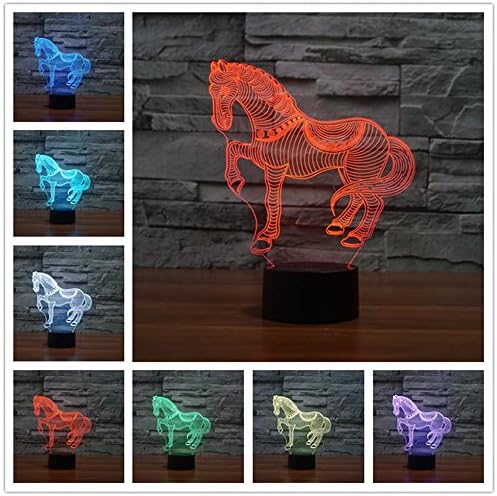 Animal Horse Zebra 3D Night Light Touch Table Desk Lamps, HAIYU 7 Color Changing Lights with Acrylic Flat & ABS Base & USB Charger