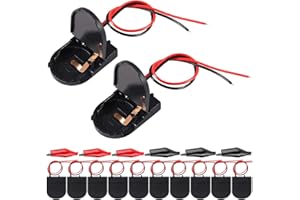 MKBKLLJY 12St. CR2032 1 X 3V Batteriehalter Batterieaufbewahrungsboxen Abdeckung Schwarzer Knopfbatteriehalter Knopfzellenbatteriehalter mit Schalter Drähte Ein/Aus Schalter und Krokodilklemmen