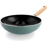 GreenPan Mayflower sağlıklı seramik yapışmaz wok tava 28 cm/3,7 litre, vintage ahşap sap, PAS i&ccedil;ermez, ind&uuml;ksiyon, duman mavi