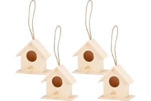 Generic Wood Birdhouse Set med 4 för Att Hänga Gör-det-själv Trädgårdsinredning, Unik Design, Naturligt trä, Skydd för Småfåglar