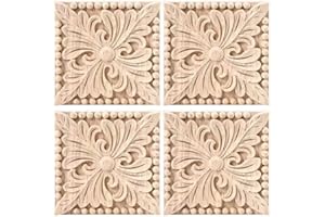 Yulakes 4PCS Holz Ornament Appliques Möbel Holzaplikationen Holzornamente Schnitzerei Ornament Applique Holz Verzierung Frame Ornament Frame Geschnitzte Ecke Onlay Unlackiert Applique (6x6cm)