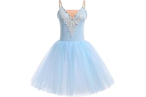 IDOPIP Women's Ballet Tutu Skirt Embroidery Lace Sparkling Sequins Swan Lake Costume Sleeveless Leotard Dance Dress