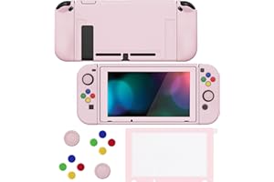 PlayVital Coque pour Switch Protection, Joycon Cover avec Capuchon pour Nintendo Switch et Protecteur d'Écran & ZealProtect Boutons-Rose