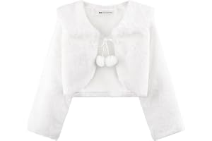 Bolerose Bolero för Flickor Fuskpäls med Pomponger | Satinfoder, Knytband i satin, Nedvikt krage, Långa ärmar, Kort modell, L