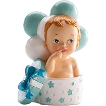 Figurine De Baptême Garçon - Décoration Gâteau Ou Souvenir En Résine Avec Peluche