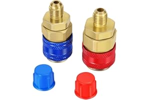 Flexzion AC R134a Quick Connectors System Port Adapters Couplers Low High Set of 2 Conversion Kit for HVAC Auto Car Air conditioning with Manifold Hose Gauge