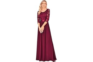 Ever-Pretty Vestito Donna Elegante Cerimonia 3/4 Manich Stile Impero Maxi Linea ad A Pizzo Chiffon Abiti da Damigella EP07412