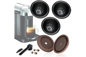 LUKELI Vertuo Lot de 5 capsules réutilisables Vertuo rechargeables pour dosettes VertuoLine compatibles avec Nespresso Vertuo (230 ml + 2 couvercles en silicone)